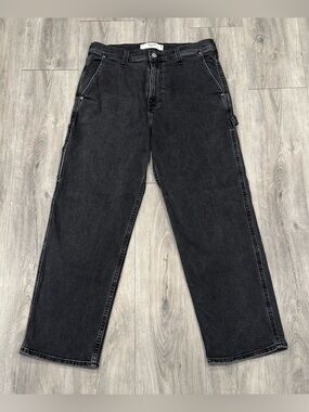 Hollister Men’s Casual Washed Black Baggy Loose Fit Utility Carpenter Jeans